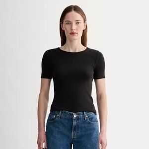 Everlane The Luxe Rib Crew Short-Sleeve TShirt, Black Ribbed, Size Large, Tencel